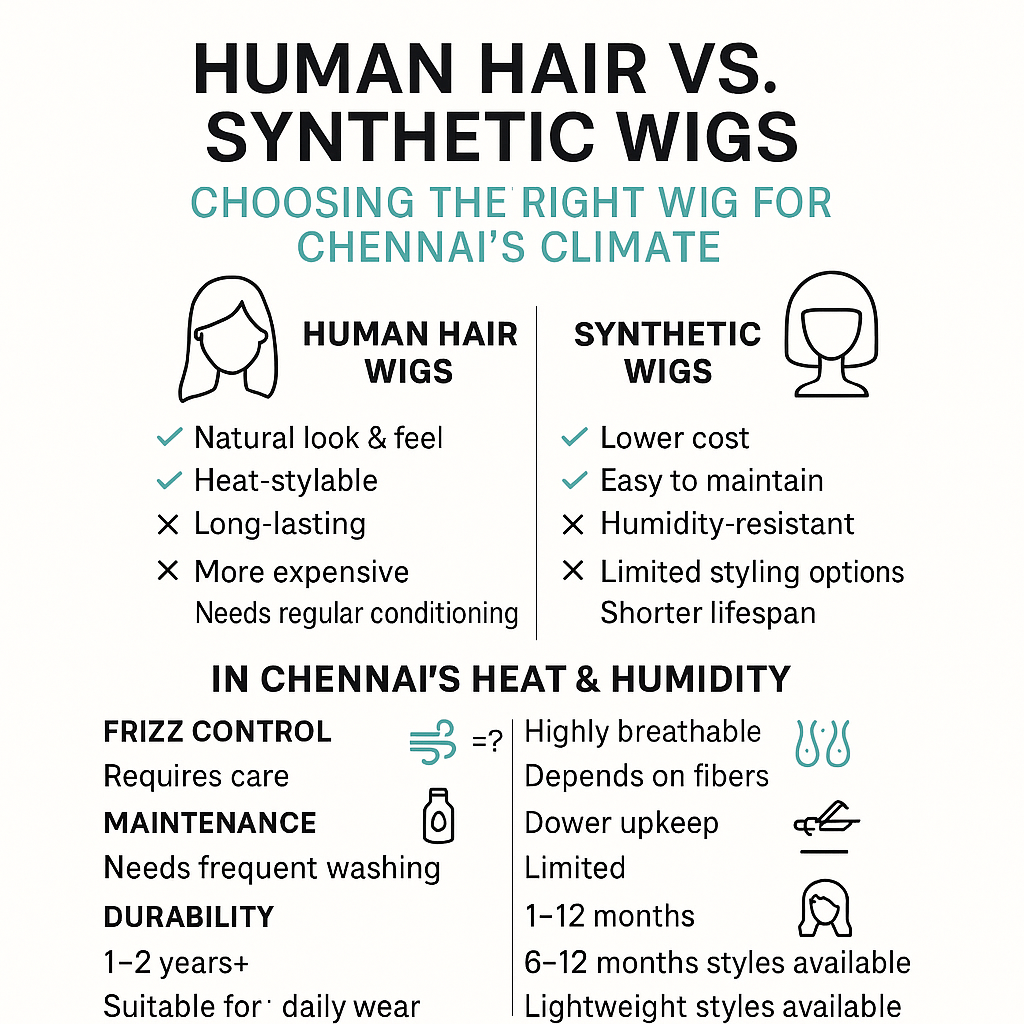 Human Hair vs. Synthetic Wigs: Choosing the Right Wig for Chennai’s Climate